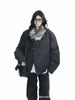 Chaqueta acolchada de algodón con cuello de lana corto para hombre, diseño de hebilla de cuero de invierno, chaqueta acolchada cálida, chaqueta acolchada cleanfit con diseño de montaña
