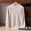 Nuevo suéter de cachemira para hombre de otoño e invierno, 100% cachemira de cabra pura, cuello semi-alto, engrosado, patrón trenzado, jersey, suéter de punto casual