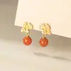 Pendientes Nalan de Plata de Ley S925 Ágata Roja Agua Hoja de Ginkgo Exquisito Diseño de Nicho Pendientes Tachonados de Diamantes M07747