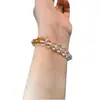 Pulsera de Cristal Blanco Natural con Diseño de Nicho, Combinada con Cristal Amarillo Torre, Pulsera de Alta Gama para Hombres y Mujeres, Amarillo Cristal de Moda y Versátil