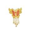 Pingente Borboleta Iridescente com Franja Dourado Areia Cobre Oco Banhado a Ouro Novo Estilo Chinês Pérola Vermelha Corrente para Clavícula Versátil Luxo Leve