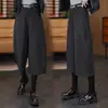 Pantalones de pierna ancha de lana gruesa, forrados de polar y a la moda para mujer, nuevo estilo de invierno, de cintura alta, adelgazantes, de longitud corta, corte bootcut y diseño de pierna curva.