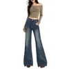 Jeans acampanados # Bordados color naranja joven con un bolsillo trasero, corte slim, favorecedores, desgastados, con caída fluida, modernos y versátiles
