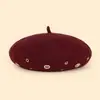 Sombrero Coreano para Mujer, Versión Coreana Estilo Británico Anillo Artista Sombrero, Boina Estilo Punk, Otoño Retro Remache Lana Sintética