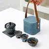 Juego de Té de Viaje de Cerámica Cepillada Yao Bian, Juego Completo con Una Tetera y Tres Tazas, Tetera Portátil para Exteriores, Regalo Degradado