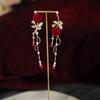 Pendientes de Terciopelo Rojo y Rosa Otoño e Invierno para Mujer Pendientes de Borla Retro Franceses Super Hada Pendientes Sin Perforar Pendientes de Clip