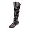 Botas Cano Médio Tamanho Grande Europeu Transfronteiriço 2022 Outono e Inverno Novo Bico Redondo Plissado Botas Cavaleiro Altas para Mulheres