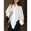 LOVU Otoño Nuevo Estilo Coreano Diseño Commuter Camisa Solapa Irregular Top Casual de Silueta Holgada para Mujer