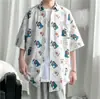 Camisa Manga Curta Digital Cartoon de Verão Masculina Estilo Coreano Casual Americano Versátil Solta Meia Manga Top Novo