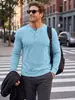 Ropa para hombre de alta resistencia europea y americana, camisa Henry, sudadera casual holgada de manga larga con textura elástica vintage, talla grande