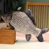 Almohada de felpa de carpa cruciana simulada en 3D, cojín de juguete para gatos, cojín de pez carpa grass simulado, almohada para dormir