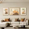 Arte de pared para sala de estar nórdica, pintura de paisaje, mural tríptico decorativo de pared de fondo para sofá abstracto minimalista moderno