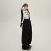 Pantalones de Pierna Ancha Sueltos de Estilo Nuevo de 2 Colores Retro Americano Versátiles Caídos Estilo Guadaña Pantalones Casuales de Otoño e Invierno para Mujer y Pantalones de Longitud Extendida