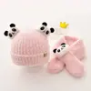 Set de Sombrero y Bufanda de Bebé de Panda Otoño e Invierno Súper Lindo Felpa Unisex Gorro de Punto para Bebé Set de Protección para Orejas Sombrero