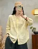 Nova estilo de outono, camisa artística e fresca de gaze de algodão de camada dupla com gola franzida e bordado, blusa solta e versátil de manga longa