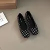 Zapatos de Mujer Retro Cuadrados de Lunares para Uso Diario 2026 Nuevo Estilo Primavera/Verano Correa Única con Hebilla Tacón Grueso Bailarinas Nicho Francés