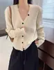 Cardigan Único de Lã 100% Outono/Inverno 2026 para Mulheres, Casaco com Gola V, Suéter Base Versátil de Caxemira com Manga Longa