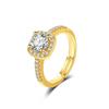 Popular Anillo de Cobre Ecológico Transfronterizo con Pista Estelar Cuadrada en Forma de Corazón y Diamantes Brillantes para Mujer, Lujo Ligero, Sensación de Alta Gama, Juego de Anillos Abiertos para Pareja