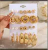 Set de Aretes Nuevo Transfronterizo Mushang para Mujer, Aretes Cuadrados Geométricos Retro Europeos y Americanos Set de 6 Piezas Mayoreo