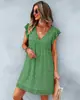 Vestido Floral Suelto para Mujer de Amazon Europeo y Americano 2023v Cuello Sexy Manga Corta Falda de Gasa Nuevo Producto de Verano