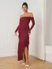 Ins Amazon Encaje Cruzado Estilo Europeo Manga Larga Nuevo Color Puro Ajustado Espalda Descubierta Vestido Bandeau