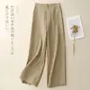 Foto Real de Pantalones Casuales de Algodón y Lino de Pierna Ancha Acampanados Nuevos para Mujer, Colección Primavera/Verano 2026 en Stock, Pantalones Casuales Versátiles de Alta Gama de Algodón y Lino para Mujer