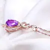 Pingente Coração Oco Elegante em Forma de Gota Yihua, Colar Clavícula com Pingente de Coração de Ametista em Forma de Gota Moderno e Requintado
