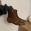 Botas de Moda Cuadradas de Gamuza con Retazos Estilo Coreano para Mujer 2026 Otoño/Invierno Nuevo Estilo Elegantes Adelgazantes Botines con Cremallera Trasera para Mujer