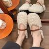 Mocasines Versátiles de Moda Zapatos de Algodón para Mujer, Slip-On de Suela Gruesa Mary Jane Peludos de Punta Cerrada Uso Bidireccional, Nuevos para Otoño e Invierno 2025
