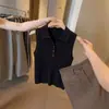 Atuendo Estilo Old Money: Chaleco de Punto con Cuello Polo Color Cáñamo para Mujer, Ropa de Exterior de Verano con un Toque de Lujo, Impresionante Top sin Mangas