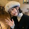 Boina de pelo de conejo para mujer, estilo coreano de otoño e invierno, que estiliza la cara, pequeña, cálida, boina de pintor, estilo japonés, para circunferencia de cabeza grande, sombrero de felpa