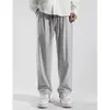 Pantalones Negros para Hombre, Pantalones de Pierna Recta Finos de Seda de Hielo de Verano, Pantalones Sueltos de Nueve Puntos, Pantalones Casuales de Pierna Ancha de Color Sólido Transfronterizos