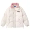 Jaqueta Curta de Algodão com Gola Alta Color Blocking Feminina Inverno Solta Estudante Acolchoada Grossa Estilo Preguiçoso Quente Casaco Jaqueta de Algodão Tendência
