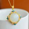 Retro palácio estilo S925 prata incrustada Hetian jade esmalte redondo tambor pingente de superfície moda simples estilo étnico jóias novo produto