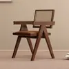 Silla de Comedor de Madera Maciza para el Hogar, Silla Chandigarh Estilo Mediados de Siglo, Silla con Reposabrazos Suaves Estilo Wabi-Sabi, Silla de Ratán para Ocio