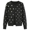 Cárdigan de punto retro estilo francés con lunares grises oscuros, suéter ajustado, chaqueta corta elegante, top de otoño