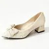 Zapatos de tacón grueso con punta fina y lazo adornado con pedrería, de punta baja, elegantes zapatos de vestir para mujer