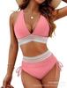 Comercio Exterior Europeo y Americano Trajes de Baño para Mujer Bikini Dividido Cintura Alta Adelgazante Sexy con Cordones en el Cuello Ajustado Explosiones de Amazon