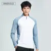 Camiseta de entrenamiento físico multifuncional para exteriores para hombre, media cremallera, cuello alto, alta elasticidad, absorbe el sudor, adecuada para ciclismo y senderismo, top con bloques de color