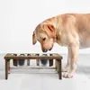Estante de cuencos para gatos de madera estante de cuencos de comida para mascotas estante de cuencos de vajilla doble de madera con cuenco comedero de madera estante de madera