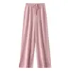 100% lã pura, espessada para outono e inverno, calças de lã wide leg para mulheres, com malha fluida, design de perna reta e comprimento longo que varre o chão, adequadas para usar como peça externa.
