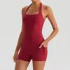 Conjunto de Sutiã Esportivo de Manga Curta com Gola Halter e Bolso para Corrida e Yoga Calça Longa e Curta para Mulheres