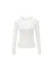 Camiseta de mujer directa de fábrica con hilo de spandex, color liso, cuello en U pequeño, entallada a la cintura, corte ajustado, manga larga, camiseta básica versátil para primavera y otoño