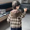 Chaqueta de Otoño para Niños Estilo Coreano Genial Chaqueta con Capucha a Cuadros para Niños Primavera y Otoño 2026 Nuevo Modelo para Niños Pequeños