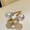 Anillo Doble de Perlas Trenzadas Ajustable Cao Shi Moda Simple Estilo Japonés Exquisito Clásico Abierto Esencial para Damas