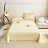 Série de Cores Creme Estilo Ins Cobertura de Cama de Algodão Dupla Face Lavada com Areia/Fio Fino Conjunto de Três ou Quatro Peças Renda Tatami Colcha de Verão
