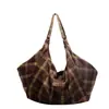 Bolsa Tote Feminina de Grande Capacidade para Estudantes Universitários, Adequada para Aula e Deslocamento, Versátil Bolsa de Ombro/Axila de Lã com Xadrez Vintage