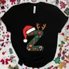Camiseta Navideña para Mujer con Gráfico de Letra A-Z, Estampado de Letra de Papá Noel, Top Casual para Fiesta Navideña