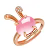 Anillo de Conejo de Cristal Rosa con Piedra de Hibisco de Cristal Rosa Chapado en Oro Rosa Estilo Coreano Lindo y Dulce Lindo Anillo de Conejo