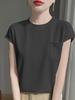 Nueva Moda Primavera y Verano Camiseta de Algodón de Manga Corta para Mujer Cuello Redondo Mangas con Bolsillos Tejido de Punto Mismo Estilo Manga Corta